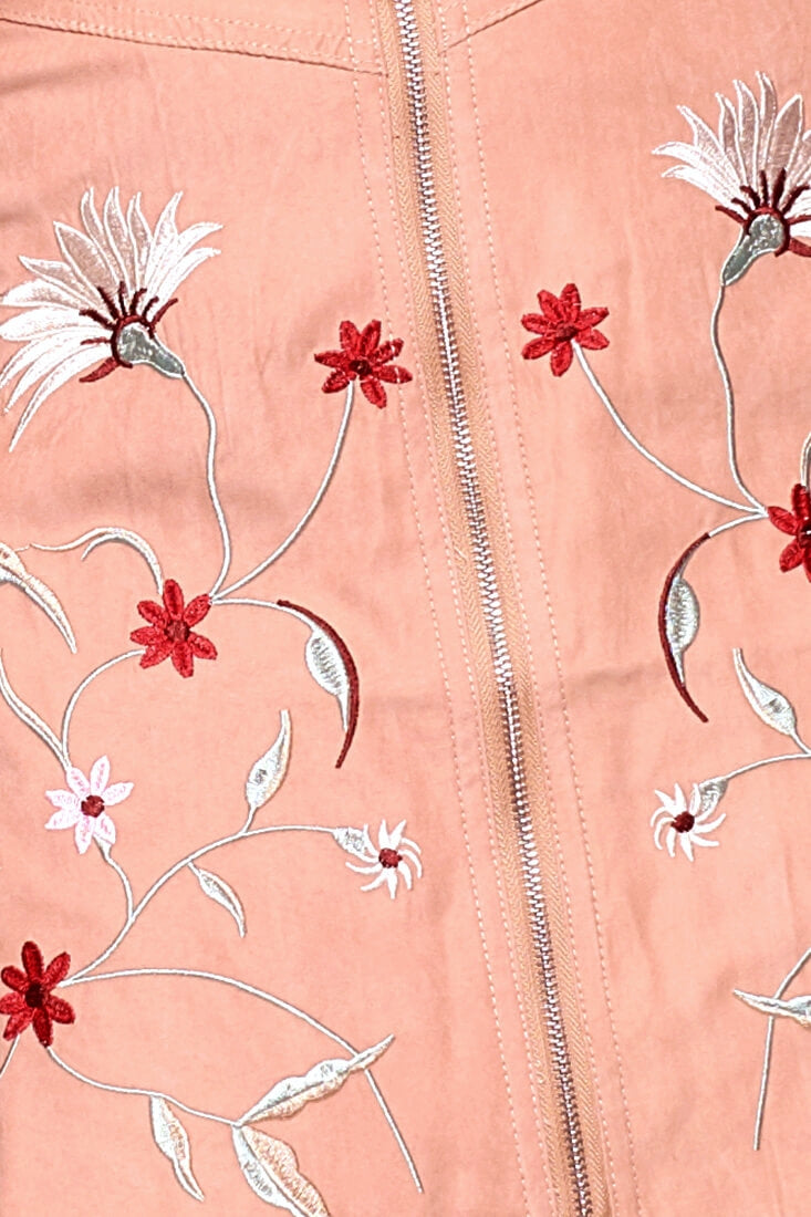Giovanna Floral Embroidered Mini Skirt Tan Pink