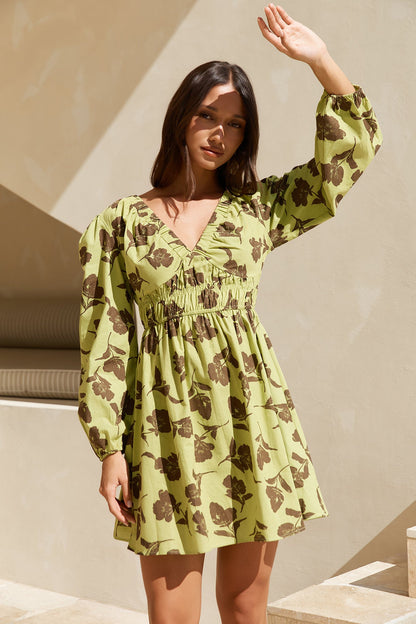 Aster Long Sleeve Mini Dress Green
