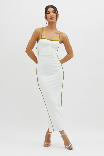 Future Awaits Lace-Up Back Midi Dress White