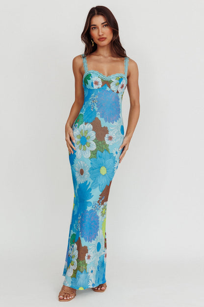 Girl Power Lace Strap Maxi Dress Blue