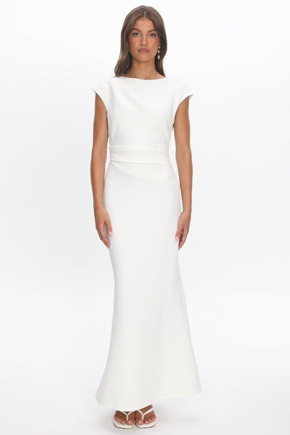 Zarae Cap Sleeve Surplice Back Maxi Dress White