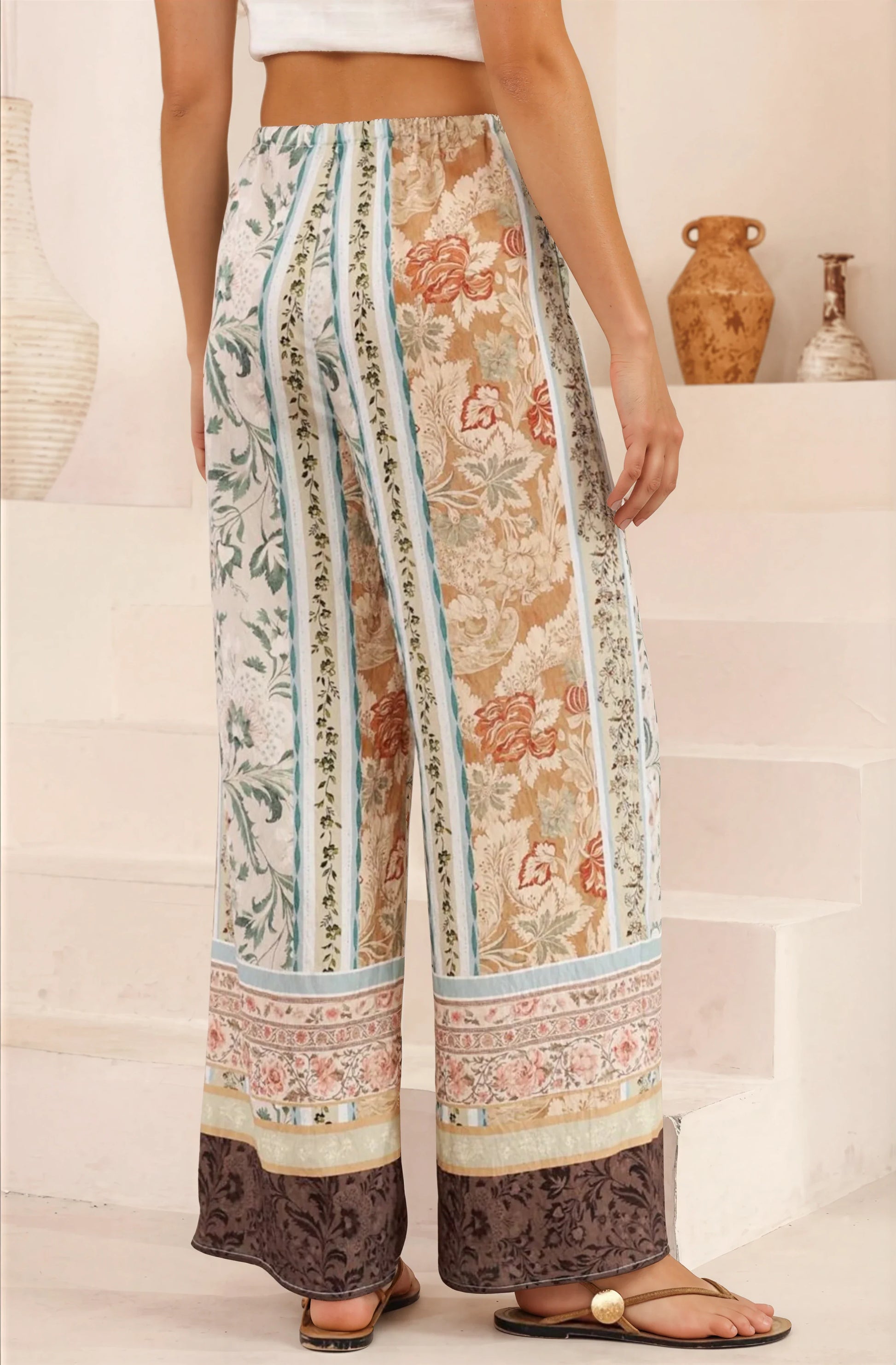 Adelaide Pants - Drawstring High Waisted Wide Leg Pant in Lyla Print