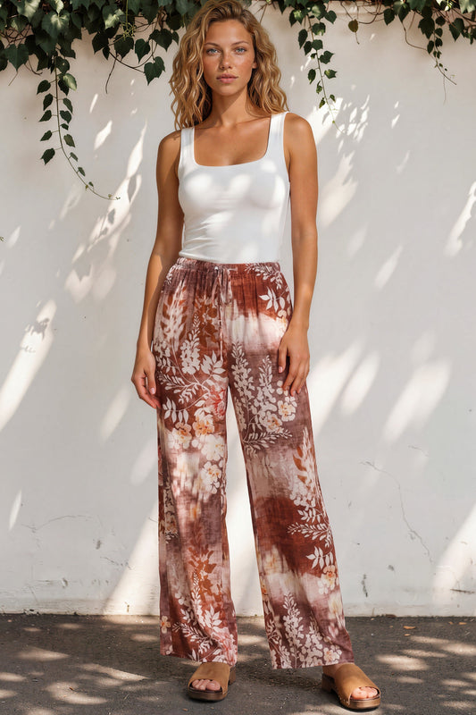 Adelaide Pants - Drawstring High Waisted Wide Leg Pant in Ashara Print