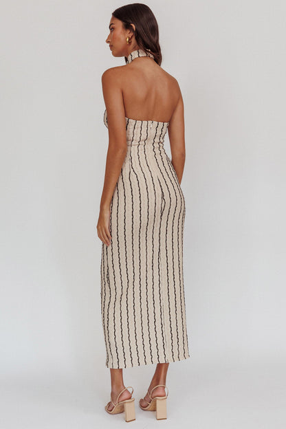 Kimchi Mockneck Halter Maxi Dress Beige