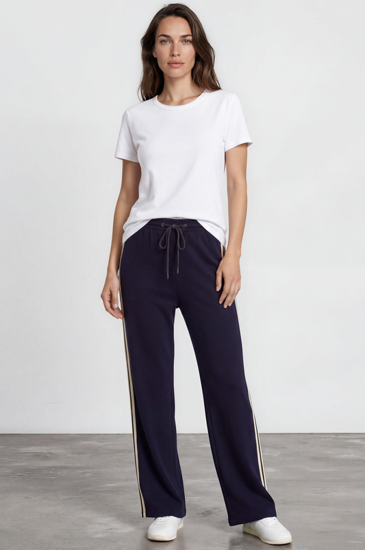 Oskar Pants - High Waisted Sports Stripe Side Seams in Navy
