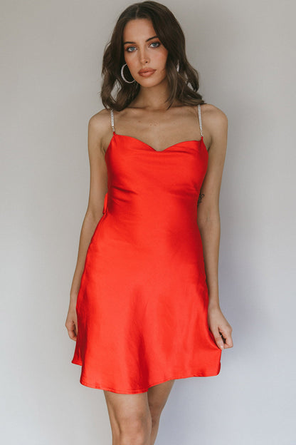 Romance Me Strappy Back Mini Dress Cherry