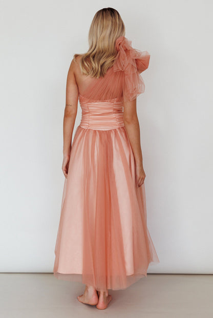 Let's Elope Bow Shoulder Midi Dress Lipstick