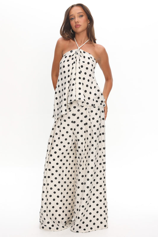 Galentines Wide Leg Pants Polka Dot Ivory