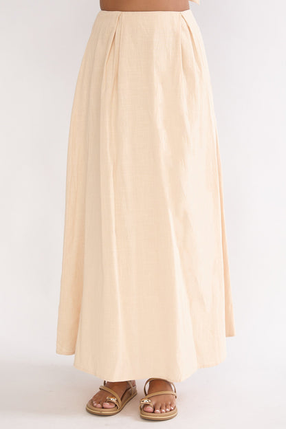 Riviera Romance Pleat Maxi Skirt Cream