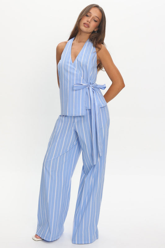 Teela Wide Leg Pants Stripe Blue