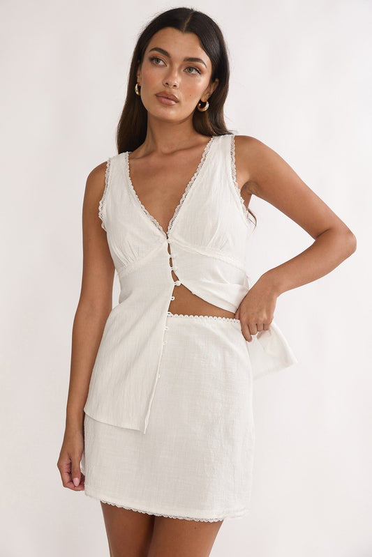 Maribelis Lace Trim Mini Skirt White