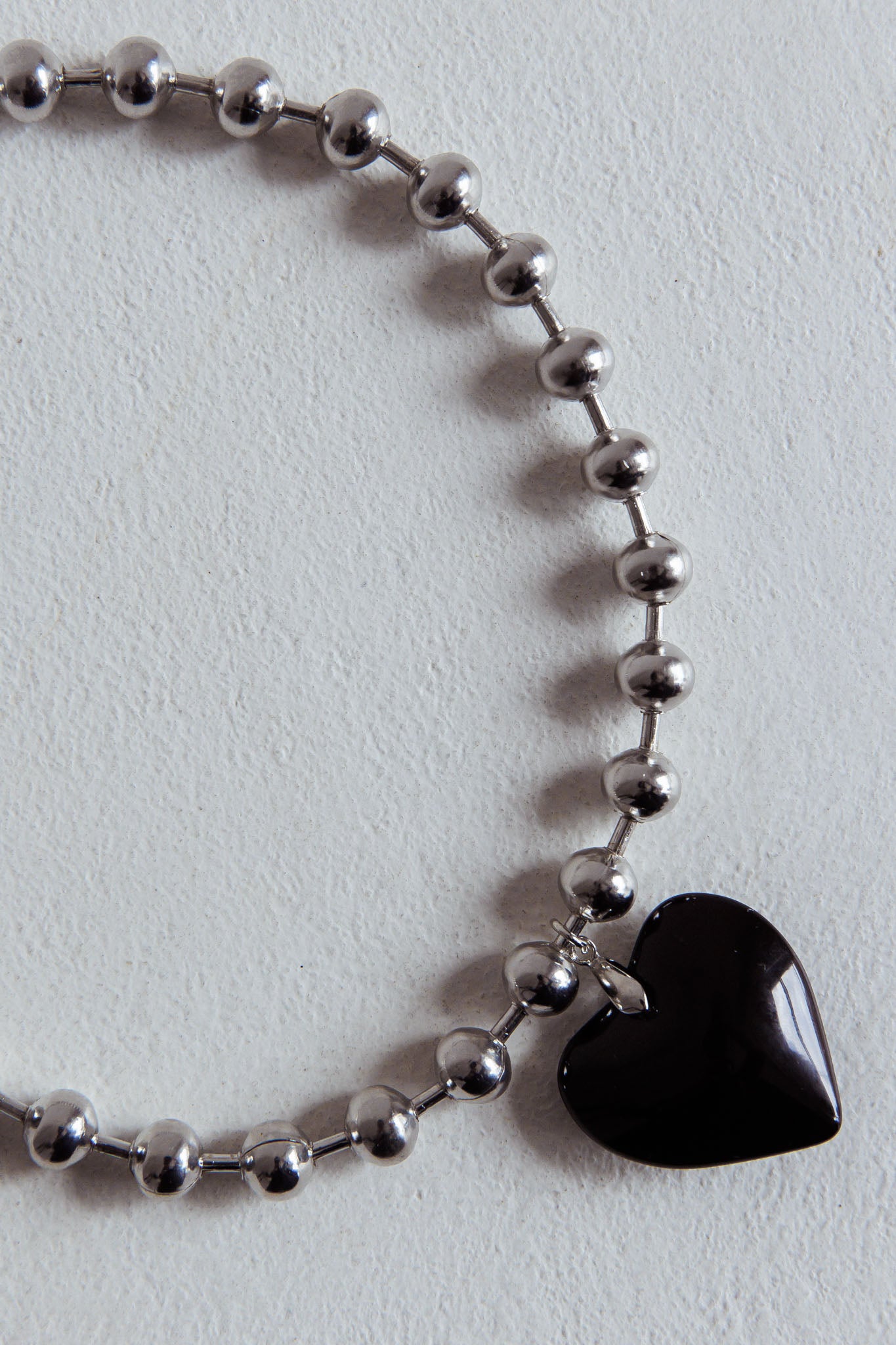 Lee Silver Bead Large Heart Necklace Black