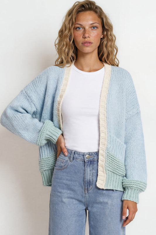 Rosie Cardigan - Cropped Colour Block Cardigan in Blue/Green