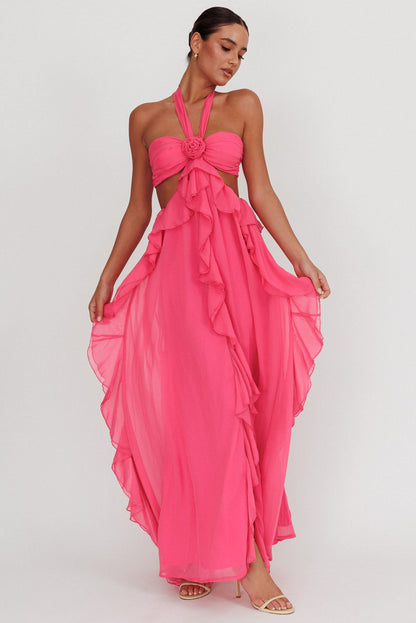 Santiago Cut-Out Ruffle Maxi Dress Fuchsia