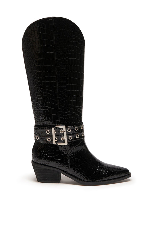 THERAPY Maiden Cowboy Boot Black Patent Croc