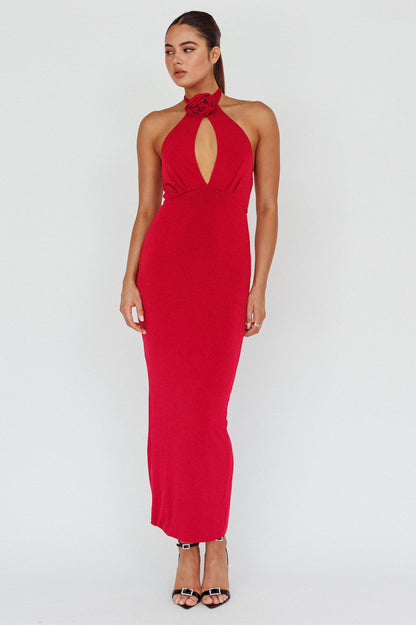 Simha Rose Halterneck Midi Dress Red