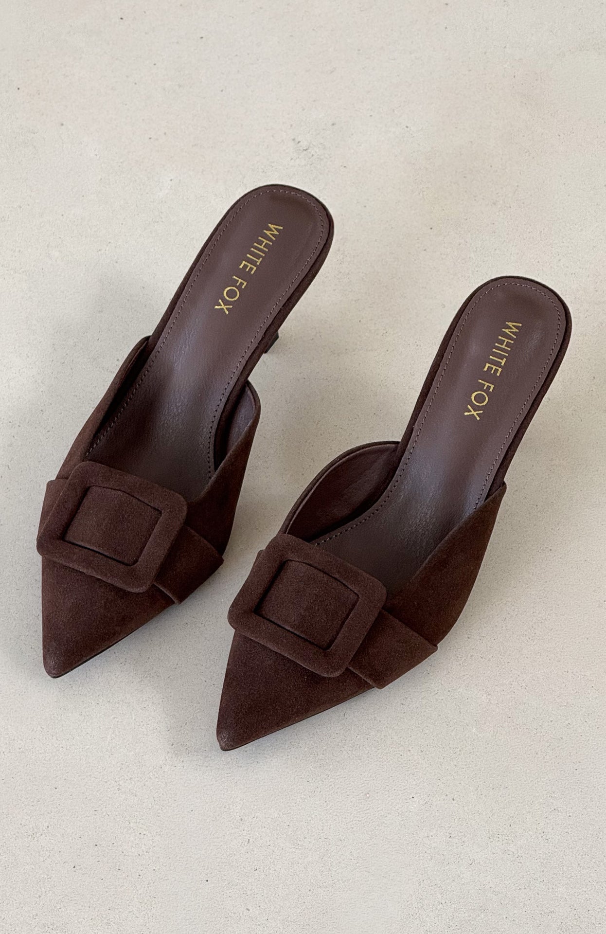 Domino Heels Chocolate Faux Suede