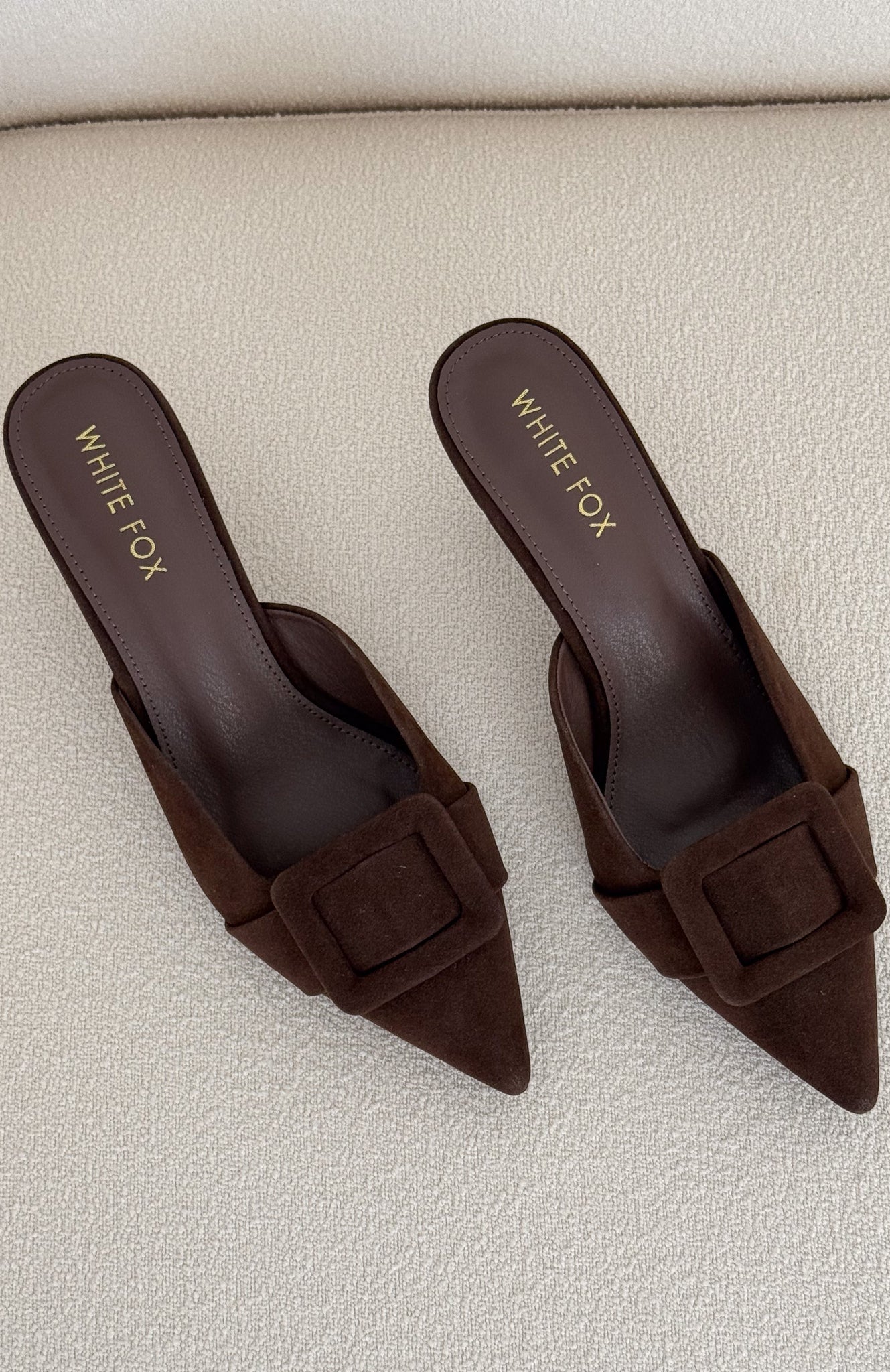 Domino Heels Chocolate Faux Suede
